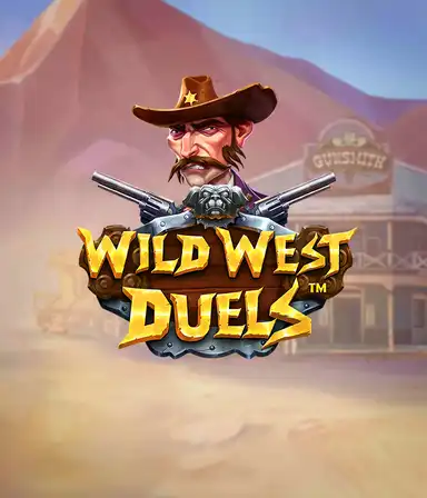 Иллюстрация игрового автомата "Wild West Duels" от Pragmatic Play, где изображён храбрый ковбой с оружием в руках. На заднем плане нарисована пустынная территория с одиноким домом на Диком Западе. Отличный выбор для любителей вестернов и азартных игр.